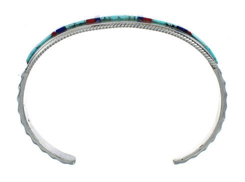 Multicolor Inlay Genuine Sterling Silver Navajo Cuff Bracelet NN20153